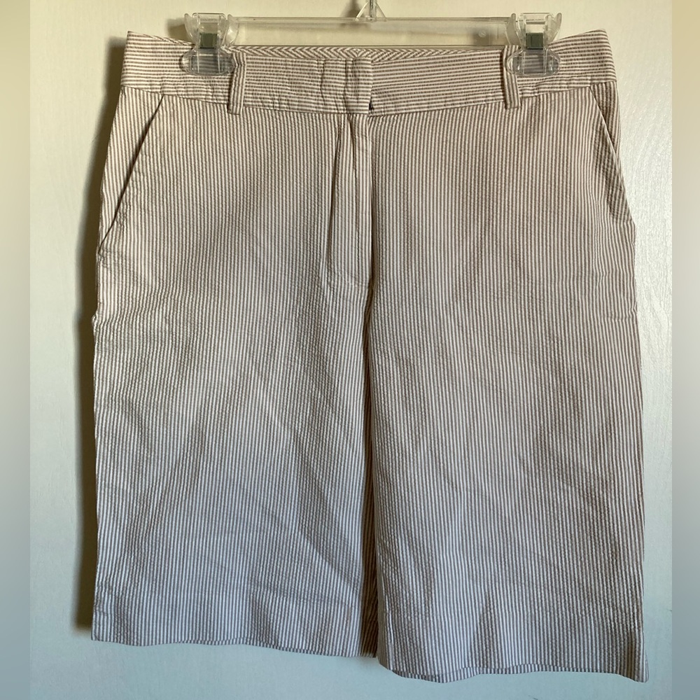 *Talbots Tan & White Striped Seersucker Size 6 Bermuda Shorts #Gy